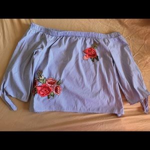 Off the shoulder blue striped blouse